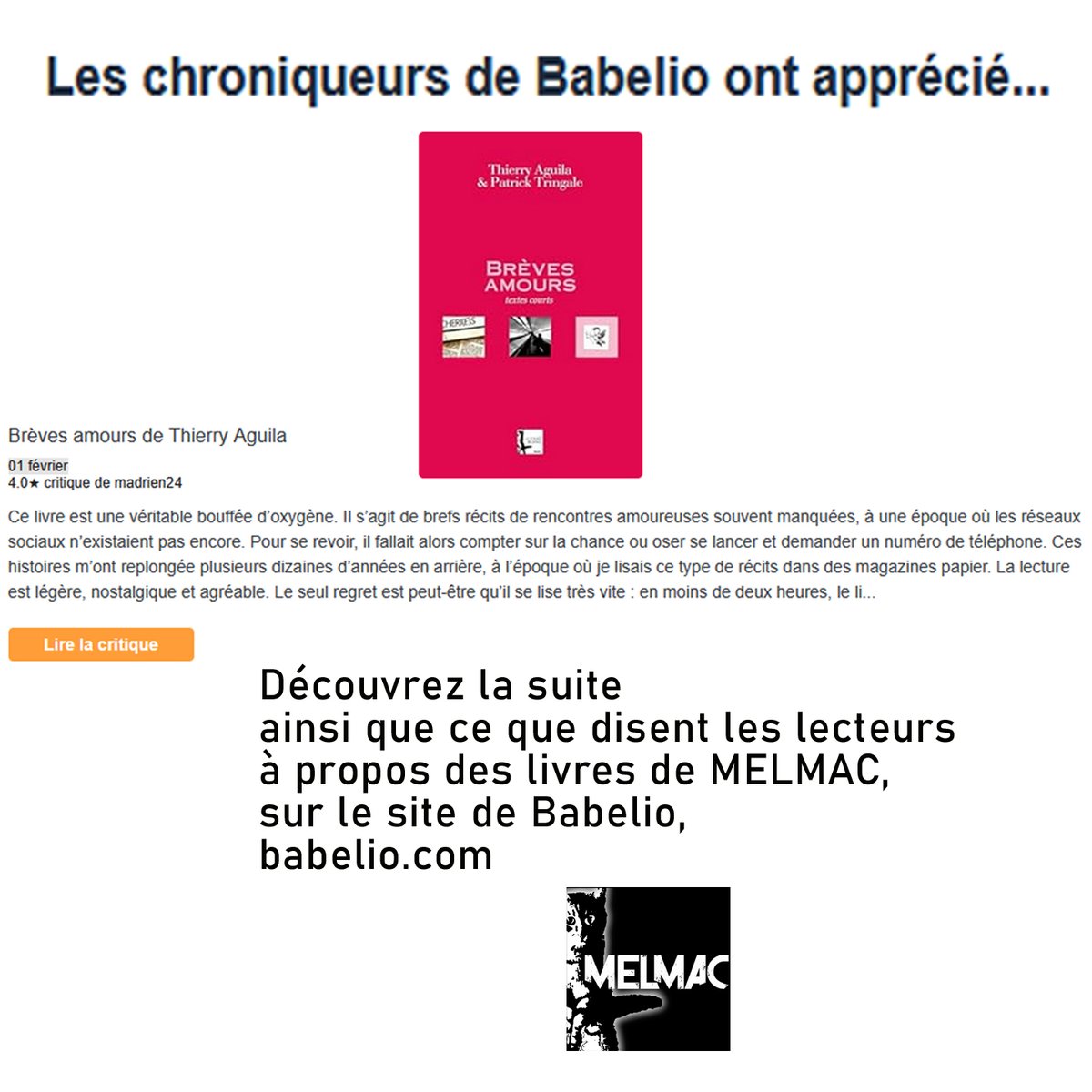 Histoires courtes. Voire très courtes.
Amour.
Amours ratées.
Poétique. Drôle.