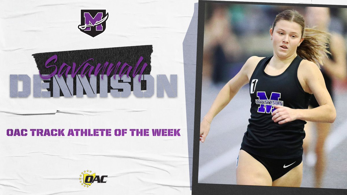 Congrats to Savannah Dennison on being named the OAC women’s track athlete of the week! Dennison broke the school record this past weekend in the 1,000-Meters! #GoMountGo athletics.mountunion.edu/news/2026/2/2/…