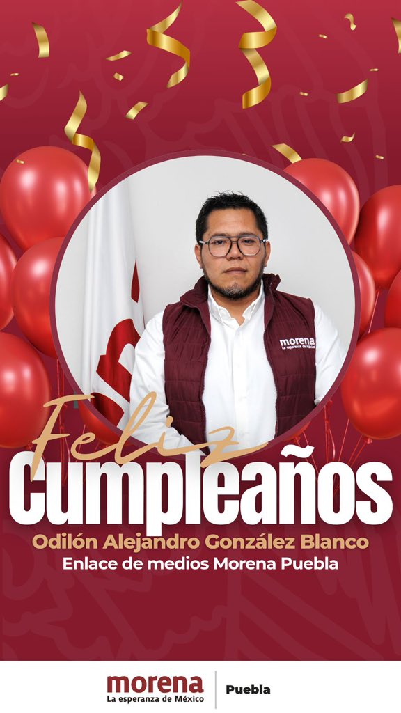 🎉🎂 Felicitamos a nuestro amigo y compañero <a href="/AlexBco/">Alejandro Blanco</a> , enlace de medios de comunicación de Morena Puebla, por su cumpleaños.

Le deseamos éxito y nuevos logros en esta etapa, y reconocemos su compromiso y gran trabajo en favor del movimiento. 📲🤝