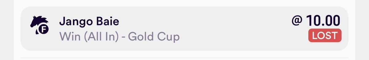 Jacko_Gardner's tweet photo. @dabblecouk Hi, is there any reason my bet(s) on Jango Baie to win the Gold Cup has been settled as a loser? The race isn’t for another 6 weeks! Please swiftly resolve. Thanks https://t.co/VaFKBPot2d