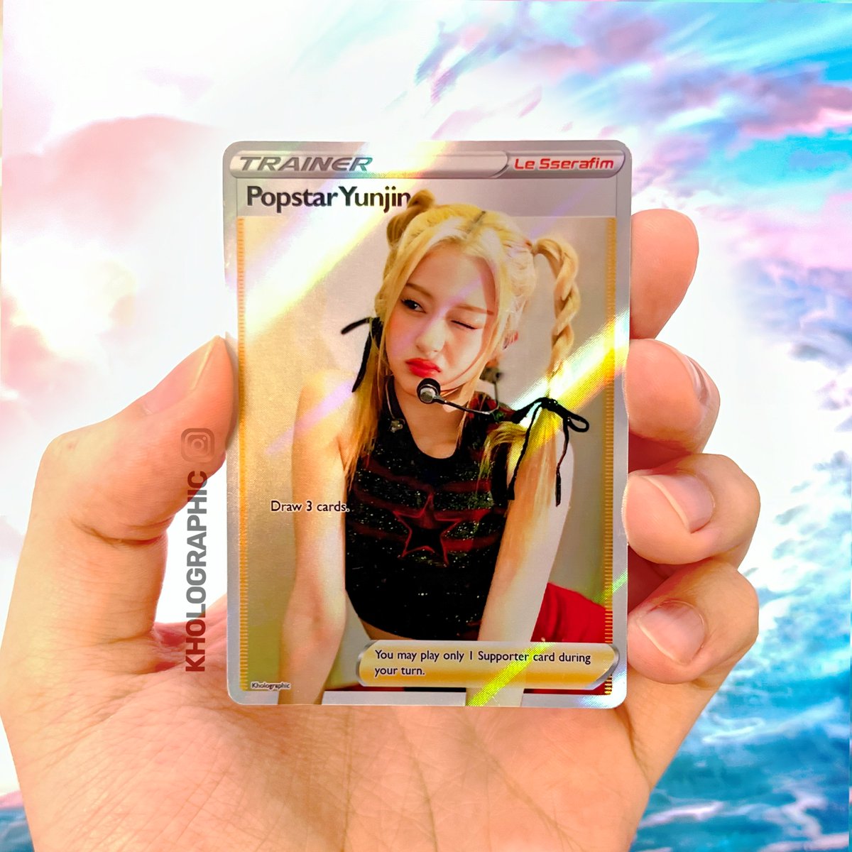 kholographic's tweet photo. Le Sserafim Yunjin Pokémon Cards by me :D https://t.co/vkBuKidpdm