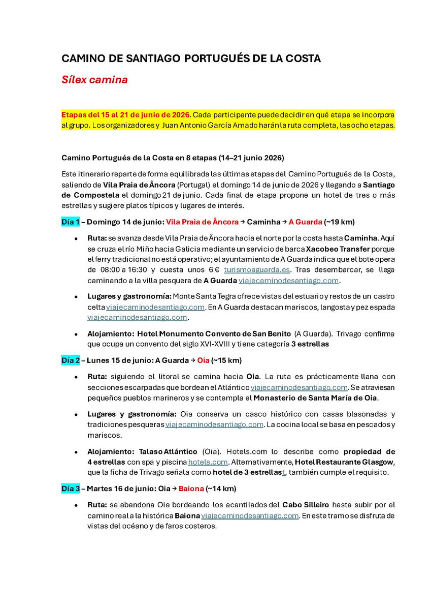 JuanAGAmado's tweet image. ¿Saben que unos cuantos enamorados del Derecho vamos a hacer del 15 al 21 de junio ocho etapas del Camino de Santiago Portugués de la Costa? Partimos de una bonita localidad portuguesa y caminamos a orillas del mar, con buena charla, buenas viandas, buen humor... La primera etapa…