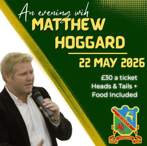 An evening with Matthew Hoggard.

Any local clubs with interest in attending, please DM this account👊 🏏 

Should be a great night 💚💛💚💛

<a href="/SWPCL_Official/">South Wales Premier Cricket League</a> <a href="/AcoWales/">WalesACO</a> <a href="/SWCA_Official/">South Wales Cricket Association</a> <a href="/Hoggy602/">Matthew hoggard</a>