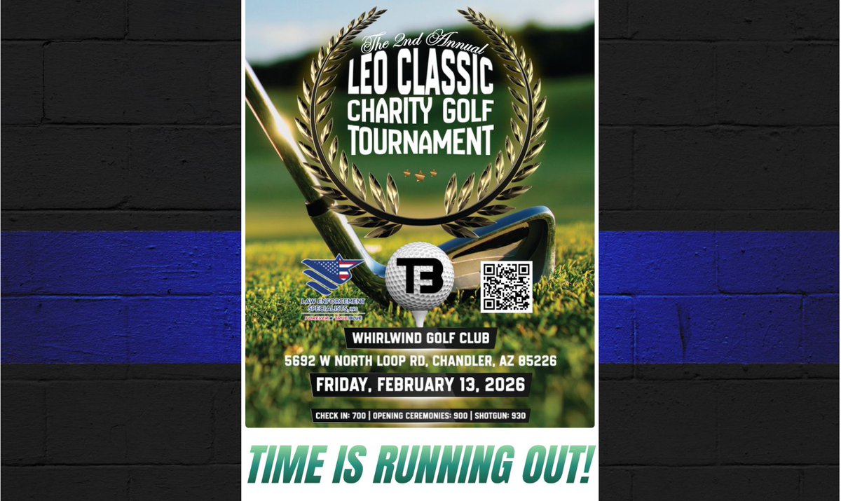 THELESAZ's tweet photo. Time is Running Out! ONLY A FEW TICKETS ARE LEFT! The response has been overwhelming and we are down to our final few spots.

Don't miss your chance to enjoy a premier day of golf while making an impact Arizona Law Enforcement. 

https://t.co/lvFfNnXU2V https://t.co/IQ84x3majG