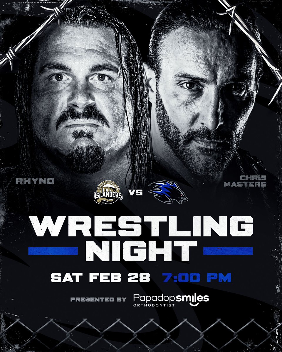 Wrestling Night RETURNS 😤

Former WWE wrestlers Rhyno and Chris Masters come to TD Station on Saturday, Feb. 28 as the #SJSeaDogs take on the <a href="/IslandersHKY/">Charlottetown Islanders</a>!

📰 » sjseadogs.link/wrestlingnight
🎟️ » sjseadogs.link/tickets-wrestl…

#GoDogsGo