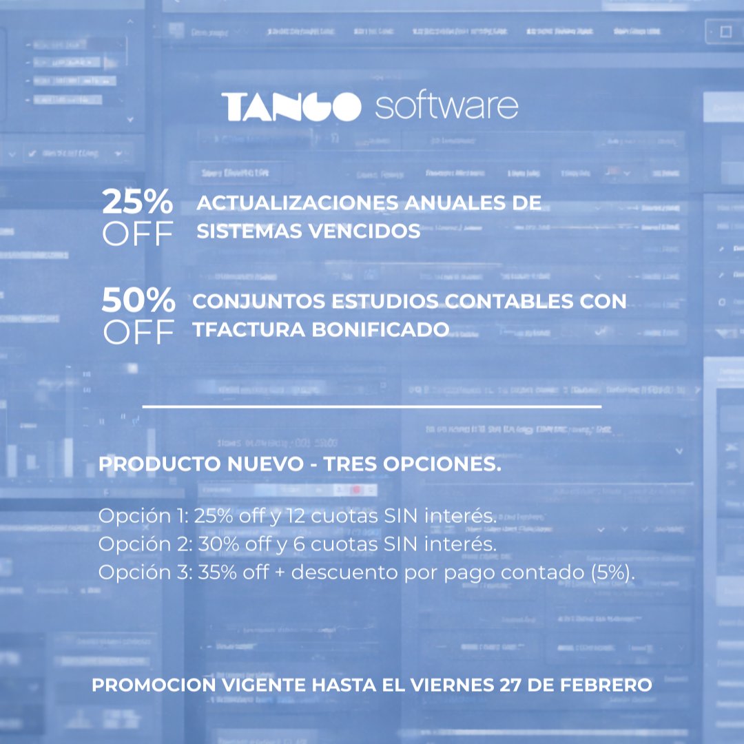 DEABTango's tweet photo. 👉 PROMOCIONES DE TANGO SOFTWARE Febrero 2026

🔴PROMOCION VIGENTE HASTA EL VIERNES 27 DE FEBRERO

#tangosoftware #soportetango #tangogestion #deab
#dealarconbuhler" https://t.co/sws5FooKZq