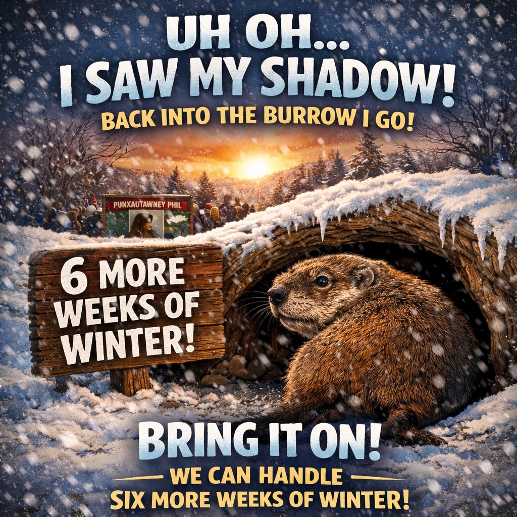 Well, Phil has spoken 🐿️ Six more weeks of winter are officially on the forecast.
After everything we’ve seen lately, this feels totally manageable. Winter, do your thing.
#groundhogday #winterforecast #coldweatherseason #winterready #sixmoreweeks