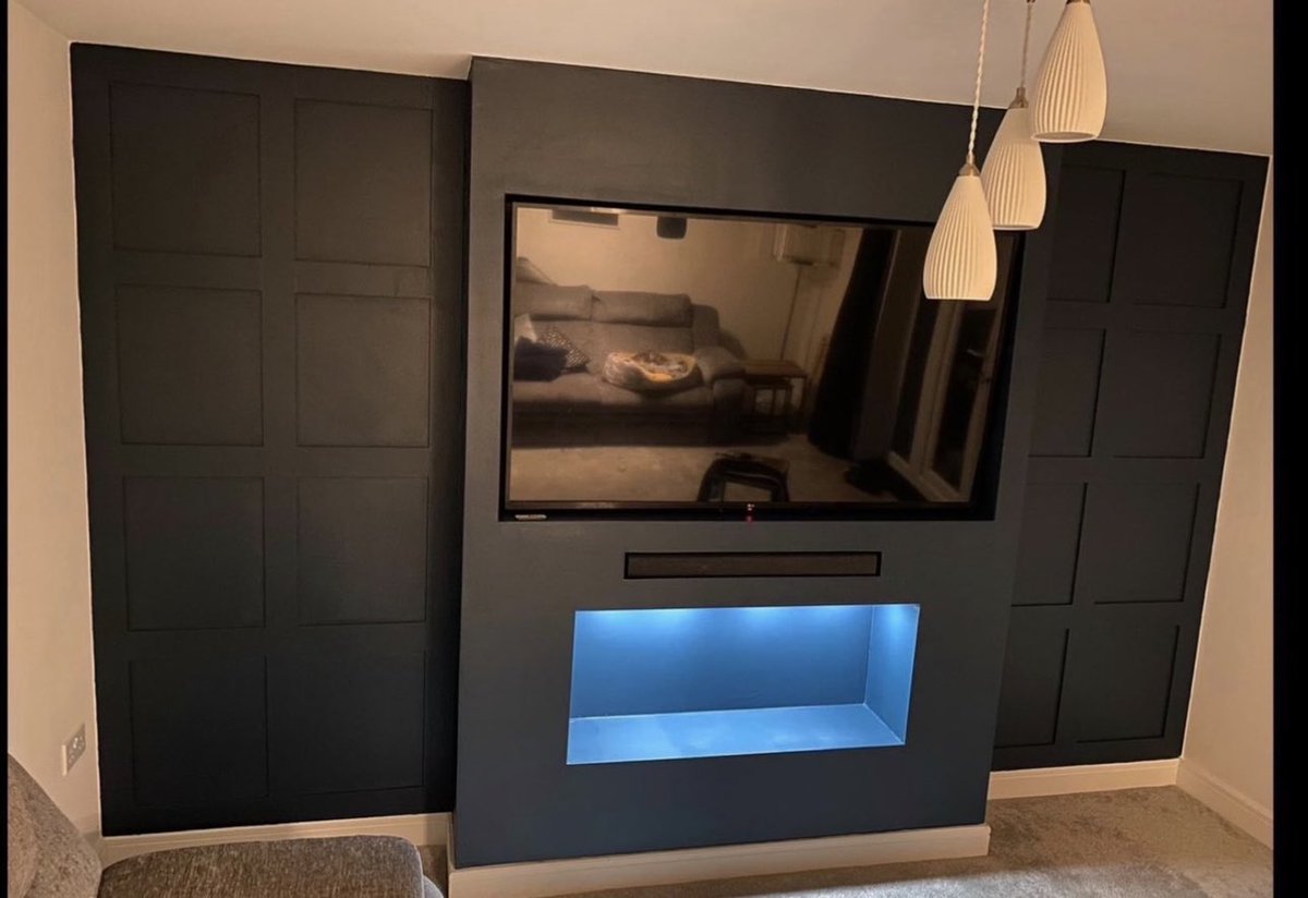 SimonHandyman's tweet photo. Two media walls I’ve designed and installed in Lichfield &amp; Rugeley 📺 

#MediaWall #HomeImprovement #InteriorDesign #Lichfield #Rugeley #SJBPropertyImprovements #Shenstone #Suttoncoldfield #Burntwood #Handyman https://t.co/efe4D3TyEE