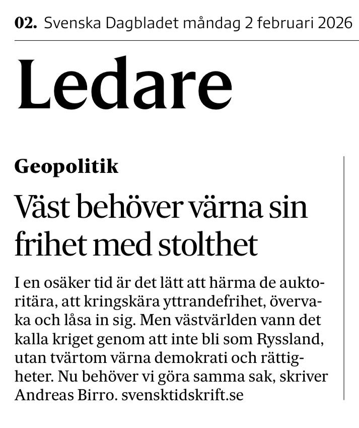 Här är artikeln av Andreas Birro om att vi i väst måste akta oss för att bli som Ryssland som ⁦<a href="/SvDledare/">SvD Ledare</a>⁩ tipsar om svensktidskrift.se/andreas-birro-…