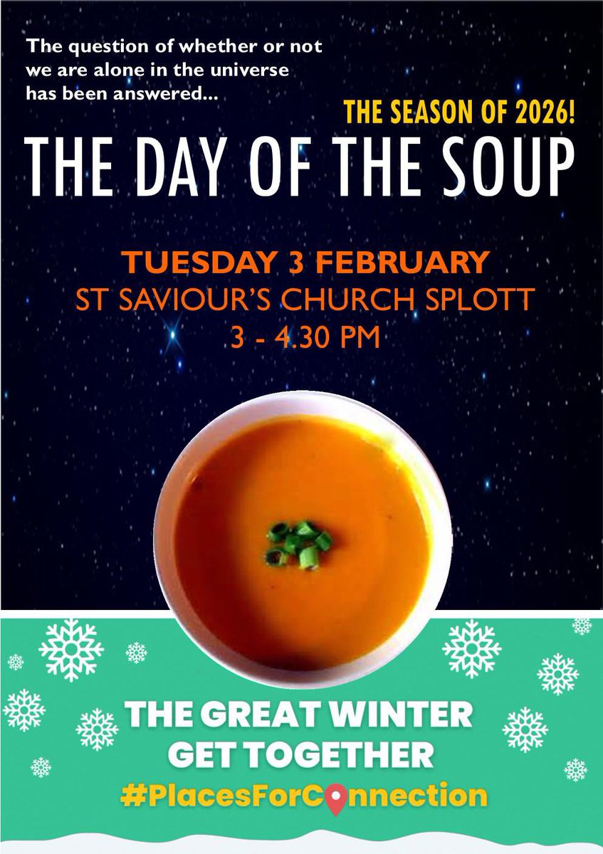 StSaviourCF24's tweet photo. We’ll be open tomorrow from 3pm sharing lots of delicious homemade soup #madewith❤️
#thegreatwintergettogether
@SouthCardiffMA 
@OasisCDF 
#MoorlandPrimaySchool
#MoorlandStarCentre
#OneWorldChoir https://t.co/ydISGIrvtm
