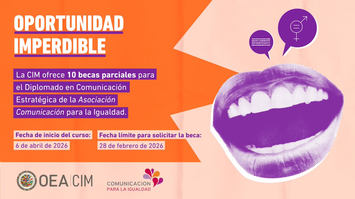 La CIM ofrece 10 becas parciales para el Diplomado en Comunicación Estratégica de <a href="/ComunicaIgual/">Comunicar Igualdad</a>. 
¡Tienes tiempo hasta el 28 de febrero! 
📝Más información: oas.org/ext/es/princip…