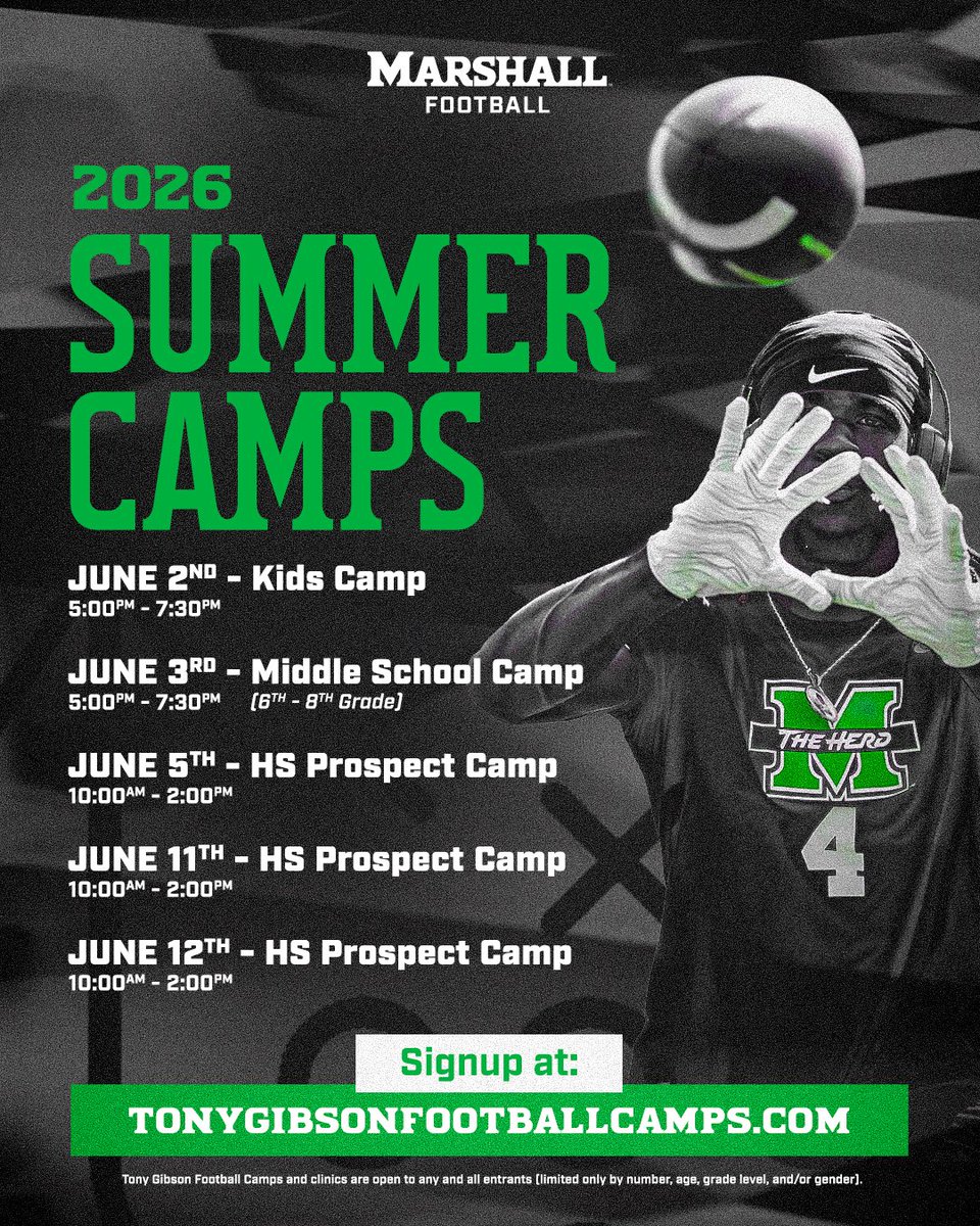 Sign up now to run with the Herd this summer! tonygibsonfootballcamps.com