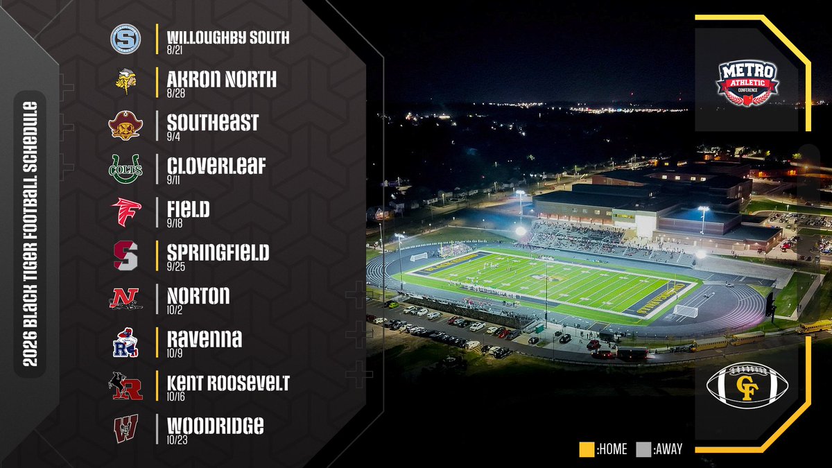 CFallsFootball's tweet image. 2026 Cuyahoga Falls Black Tiger Football schedule is here.
Time to get to work. 
#BlackTigerFootball