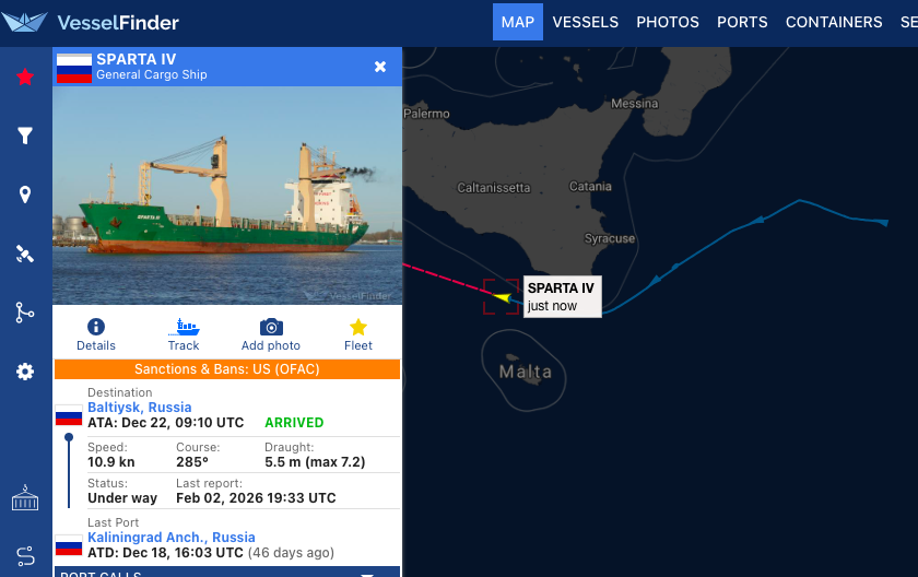 RFNOSBlog's tweet photo. SPARTA IV is currently operating in the #EasternMediterranean under the #RussianFlag.
After a 10-day blackout, the vessel reactivated its #AIS on 2026-01-31 at 19:53:20 UTC.
On Jan 29, SPARTA IV was assessed #SouthOfCyprus, operating in proximity to 🇷🇺 #Severomorsk, a #UdaloyClass destroyer reportedly escorting the cargo ship westbound—consistent with the 🇸🇾 #SyrianExpress.
What stands out is the last 48 hours.
SPARTA IV has followed an #AnomalousRoute with no clear commercial or #WeatherConditions justification. Sea state was manageable. Traffic density normal.
This raises a key question for the #OSINT community:
Why alter course now?
#MilitaryEscort maneuvering?
#SecurityBubble transit?
#OperationalDeception?
Patterns suggest intent.
What’s your assessment? @SONARROW_OSINT @CeciliaSykala @TiaFarris10 @StarboardIntel @Springbok1973 @med_shipSpotter @kattyfun1 @KaptainLOMA @jr_amon_ceuta