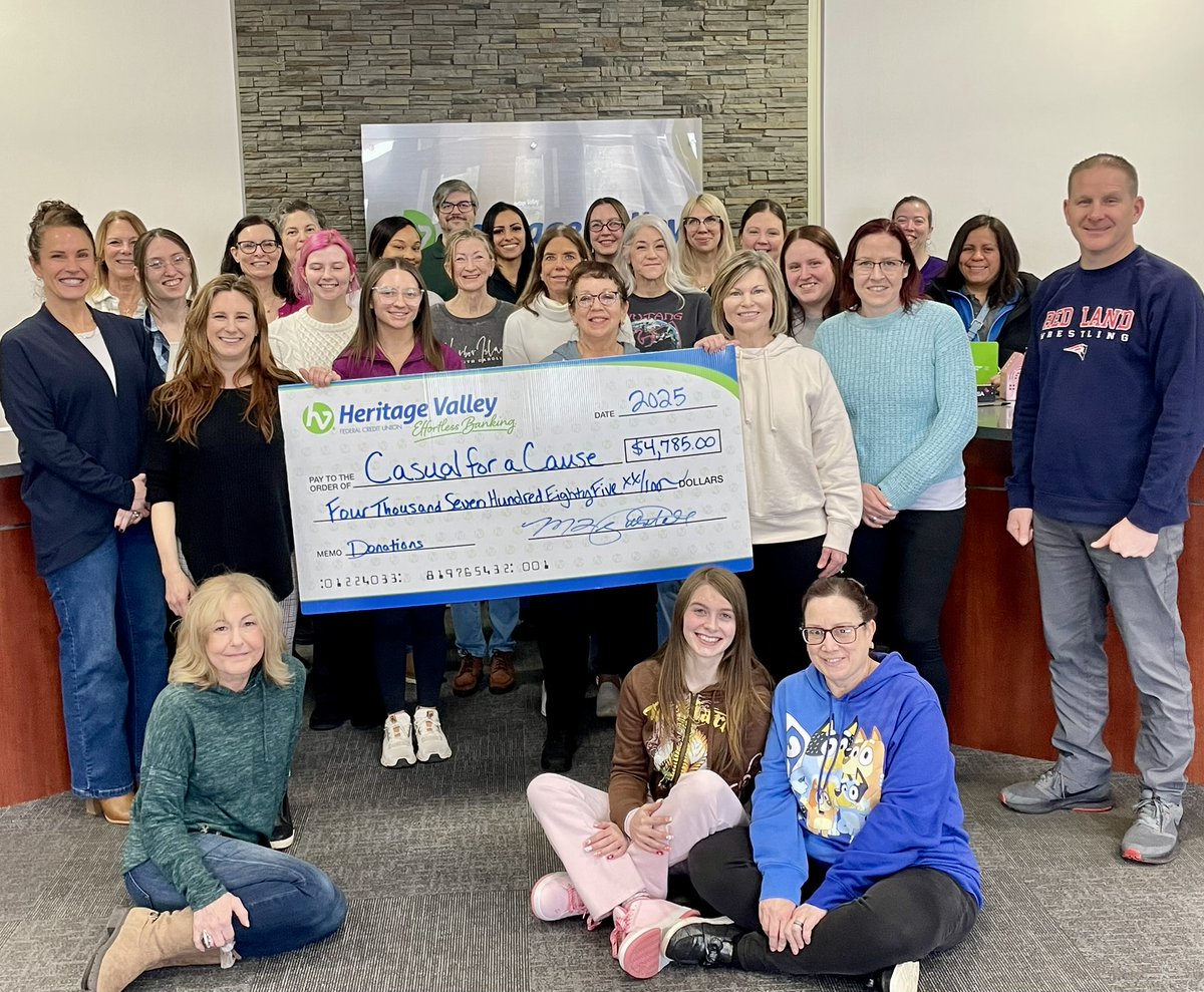 👏Thank you to our staff for helping raise $4,785.00 for local charities through our Casual for a Cause Program employee donations in 2025! Together, we're making a difference in our community! 👀 See what HV is doing for the community: lnkd.in/eb9AGRZa

#heritagevalleyfcu