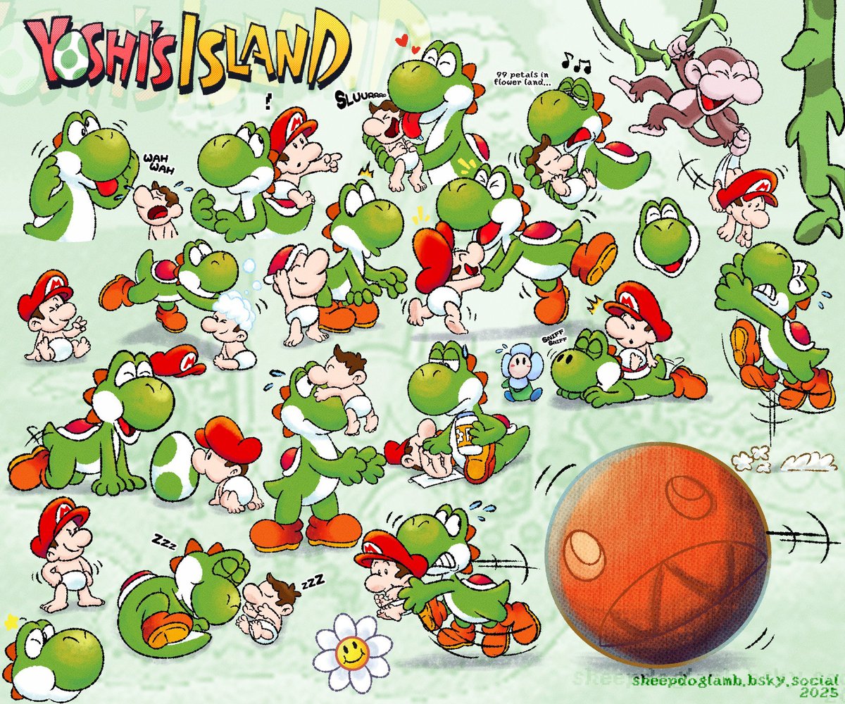 Yoshi's Island doodle page in celebration of it's 30th anniversary