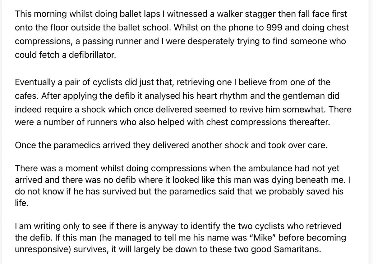 HUNT FOR HEROES: Help us find two cyclists who came to the aid of a man after he collapsed in the park on Sunday morning. Please read the account of the incident ⬇️ from Kush Gor, who is one of our subscribers, and contact us if you know the pair so we can pass on their details.