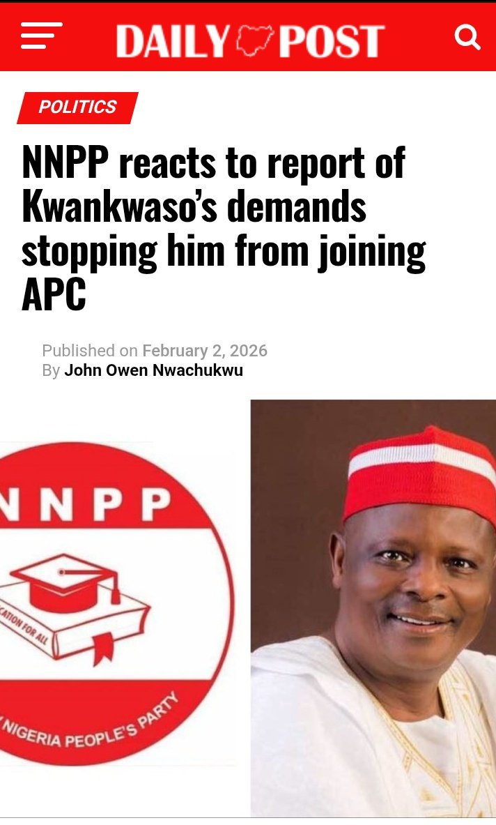 BREAKING 🚨: The New Nigeria Peoples Party (NNPP) has responded to FALSE reports claiming that Sen. Rabiu Musa Kwankwaso demanded conditions to stop him from joining the All Progressives Congress (APC).

The party denies these reports, clarifying that no such demands were made