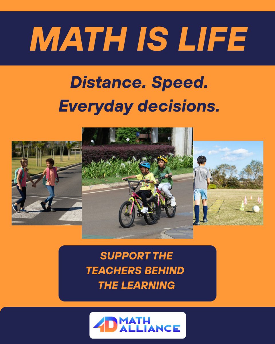 4dMath's tweet photo. From walking to school to riding a bike, math helps us measure distance, speed, and progress, every single day
#Math is everywhere #Teachers make it possible. Give today: https://t.co/06QruWO9pg to ensure teachers arenโt doing this work alone.
#MathIsLife #EverydayLearning #4DMA https://t.co/neobQSzSvZ