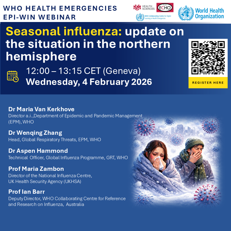 supriyabez's tweet photo. 🧬#2025 saw one of the most intense 'flu' seasons in recent years.  It was driven by the emergence of a new #influenza #variant – influenza A (H3N2) subclade K (soon nicknamed '#superk" or '#superflu' in public parlance).  Rising global transmission highlighted the need for constant vigilance.

So how did this new variant emerge?
What impact did it have?
And how does the world track and respond to these changes in real time?

🌍 Join the "𝗪𝗛𝗢 𝗘𝗣𝗜-𝗪𝗜𝗡 𝘄𝗲𝗯𝗶𝗻𝗮𝗿: 𝗦𝗲𝗮𝘀𝗼𝗻𝗮𝗹 𝗶𝗻𝗳𝗹𝘂𝗲𝗻𝘇𝗮: 𝘂𝗽𝗱𝗮𝘁𝗲 𝗼𝗻 𝘁𝗵𝗲 𝘀𝗶𝘁𝘂𝗮𝘁𝗶𝗼𝗻 𝗶𝗻 𝘁𝗵𝗲 𝗻𝗼𝗿𝘁𝗵𝗲𝗿𝗻 𝗵𝗲𝗺𝗶𝘀𝗽𝗵𝗲𝗿𝗲 " to find the answers to these questions and  explore how influenza is monitored globally through the Global Influenza Surveillance and Response System (GISRS) — the backbone of worldwide flu surveillance coordinated by World Health Organization (@WHO).

📅𝗗𝗮𝘁𝗲 𝗮𝗻𝗱 𝘁𝗶𝗺𝗲: Wednesday 4 Feb 2026, 12.00 - 13.15 CET (Geneva)
👉 𝗥𝗲𝗴𝗶𝘀𝘁𝗲𝗿 : https://t.co/qqjnwHA609
👉𝗪𝗲𝗯𝗽𝗮𝗴𝗲: https://t.co/qqjnwHA609

🔬 In this session, Global and WHO experts such as @mvankerkhove , Wenqing Zhang, @AspenHammond ,  Prof Maria Zambon, Director of the National Influenza Centre, UK Health Security Agency (@UKHSA ), and Prof @IanBarr1 , Deputy Director, WHO Collaborating Centre for Influenza, Australia will speak about:
•  Global seasonal influenza virus activity
• How A(H3N2) subclade K was detected, tracked, and characterized
• What was different about the 2025 influenza season  and how it was managed
• How GISRS laboratories and partners identify emerging variants each winter
• What actions are being taken globally to inform risk assessment, vaccines, and preparedness

Whether you work in surveillance, preparedness, vaccination, research, or policy — this is your chance to understand how global influenza intelligence is generated and used to save lives.
@Chikwe_I @ChungongStella @IsirvEpi @UKHSA