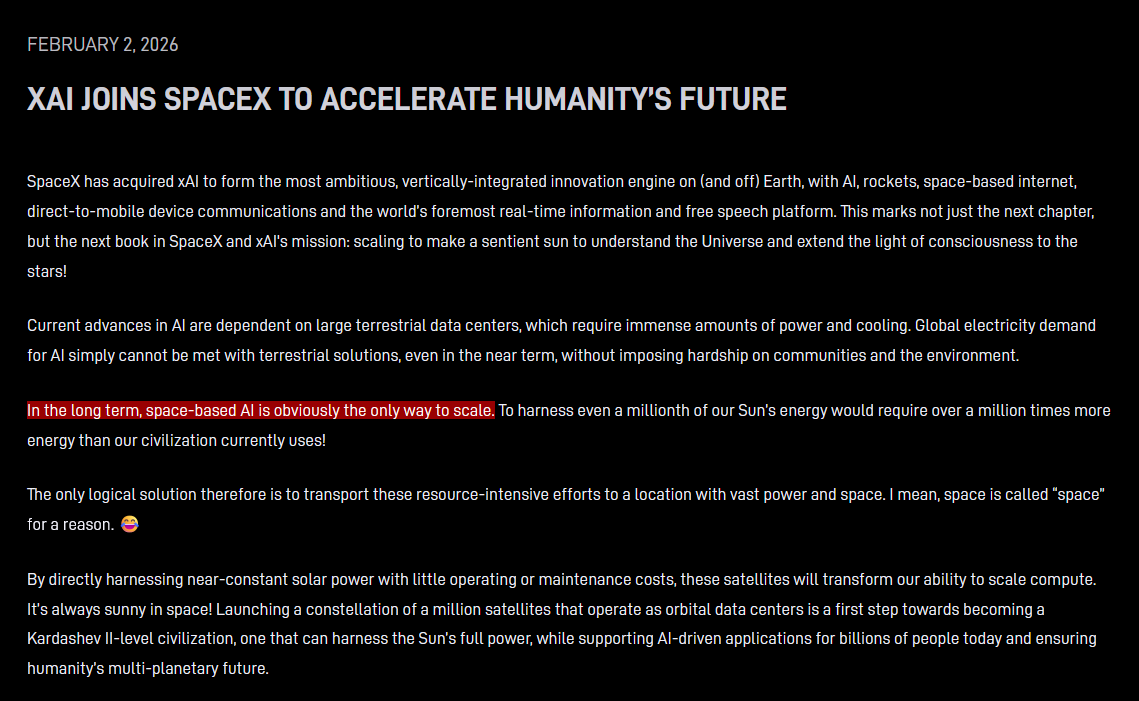 disclosetv's tweet photo. JUST IN - SpaceX acquires xAI. Creating the most valuable private company in the world — NYT https://t.co/ry3w5MxHWp