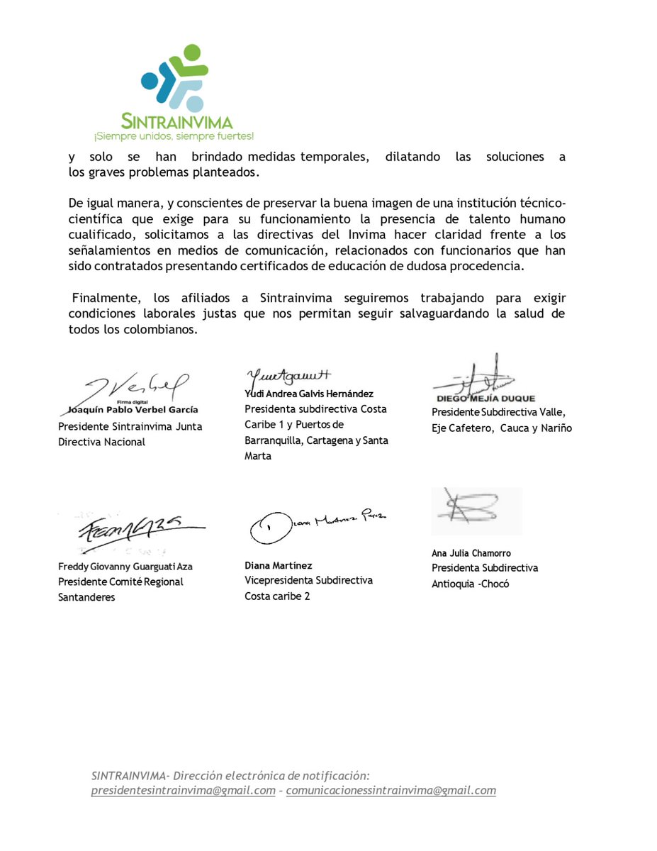 Sintrainvima informa 📣 a la opinión pública los problemas que se vienen presentando para cumplir con las actividades de inspección, vigilancia y  control en todo el territorio nacional, debido al recorte presupuestal de en la entidad. <a href="/cutcolombia/">Central Unitaria de Trabajadores</a> <a href="/lafm/">La FM</a> <a href="/BravaNewsco/">BRAVA NEWS</a>