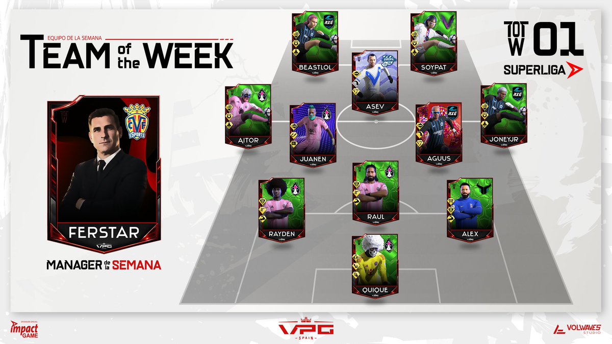 ▁ ▂ ▄ ▅ ▆ ▇ █ ONCE SEMANA 1 █ ▇ ▆ ▅ ▄ ▂ ▁

🏆 SUPERLIGA IMPACT GAME
🗓️ TEMPORADA 10

📌 <a href="/ZenturionsES/">Zenturions</a> 
📌 <a href="/GuineaPinkClub/">Guinea Pink 🏳️‍🌈</a> 
📌 <a href="/ClanAxe_/">AXÉ CLAN</a> 
📌 <a href="/VentuCorp/">VentuCorp eSports</a> 
📌 <a href="/EuropaEsports/">CE Europa eSports</a>
👔 <a href="/FerStaRI96I/">Fer</a> 

#TuEresVPG #PasiónPorClubes <a href="/ImpactGame_es/">Impact Game</a> <a href="/Volwaves/">VOLWAVES Studio</a>