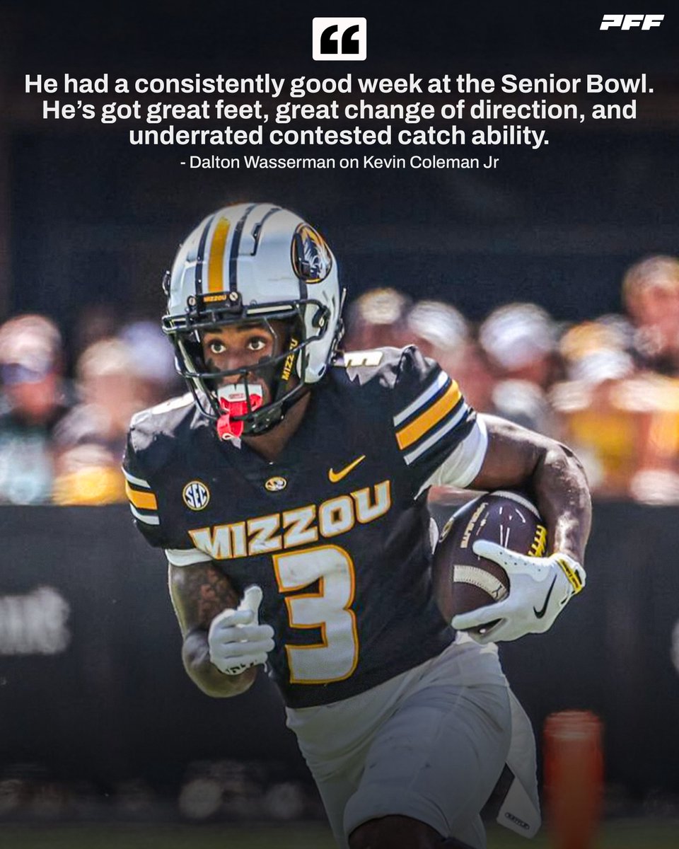 PFF_College's tweet photo. Missouri’s Kevin Coleman Jr is one of the most underrated WRs in the 2026 NFL Draft🐯 https://t.co/iAVK5OFYsA