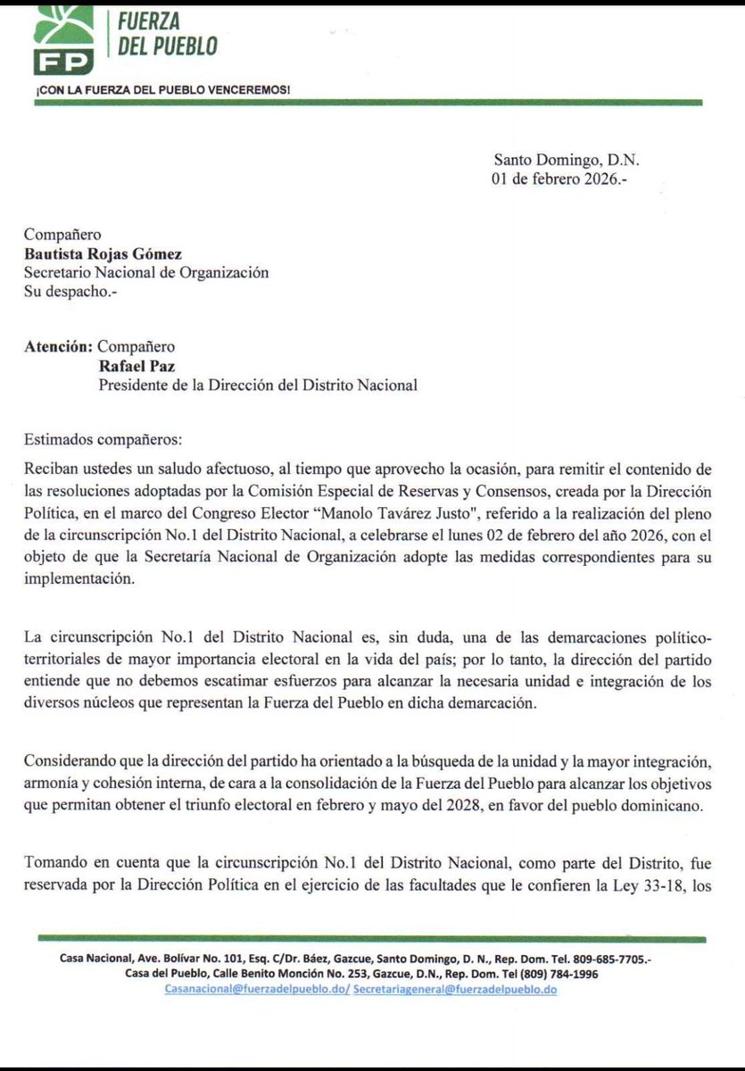 Hay un grupo que quiere hacer fracasar a la Fuerza del Pueblo en el Distrito Nacional mucho ojo <a href="/LeonelFernandez/">Leonel Fernández</a> si fracasamos en el DN , olvidarse del país , es el territorio de mayor impacto político y de mayor alcance de los medios de comunicación. <a href="/rafaelpazRD/">Rafa Paz</a>