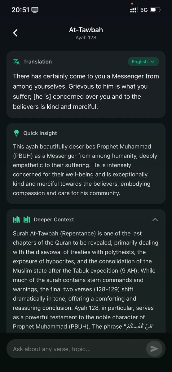 iamdihealer's tweet photo. This might be one of the smartest Qur’an apps I’ve ever seen. 

From “what ayah is this?” to full tafsir in seconds. Insane work!

This is the kind of tech the Ummah needs.
Simple. Useful. Qur’an-centered.

This is really beautiful 👏🏽. https://t.co/w0qJjEYYcT