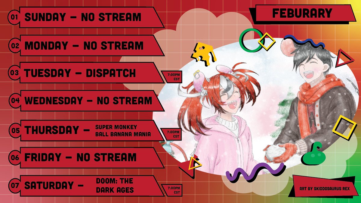 I want to announce my very first schedule for streaming! I am excited to see you all tomorrow for some fun Dispatch! #Vtuber素材 #Vtubers 

Twitch: twitch.tv/bigcheezevt 

Special thanks to <a href="/skiddosaur/">Skiddosaurus Rex 🦖✨| STREAM CELESTIA</a> for the artwork!!