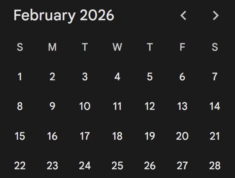 February 2026 calendar