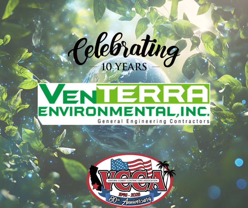 Congratulations to VenTerra Environmental Inc for their 10 Year Membership Anniversary with the Ventura County Contractors Association!!  vtenv.com
vccainc.com