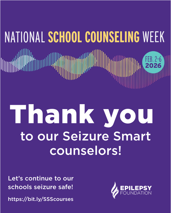 EpilepsyFdn's tweet photo. Do you have a school counselor you know and trust? Tell them about our school personnel training where they can learn about seizures, #SeizureFirstAid, and seizure action plans. This completely on-demand training is available at  https://t.co/RKPIuTjigI 
 #NCSW26 @ASCAtweets https://t.co/sCjzxaoM20