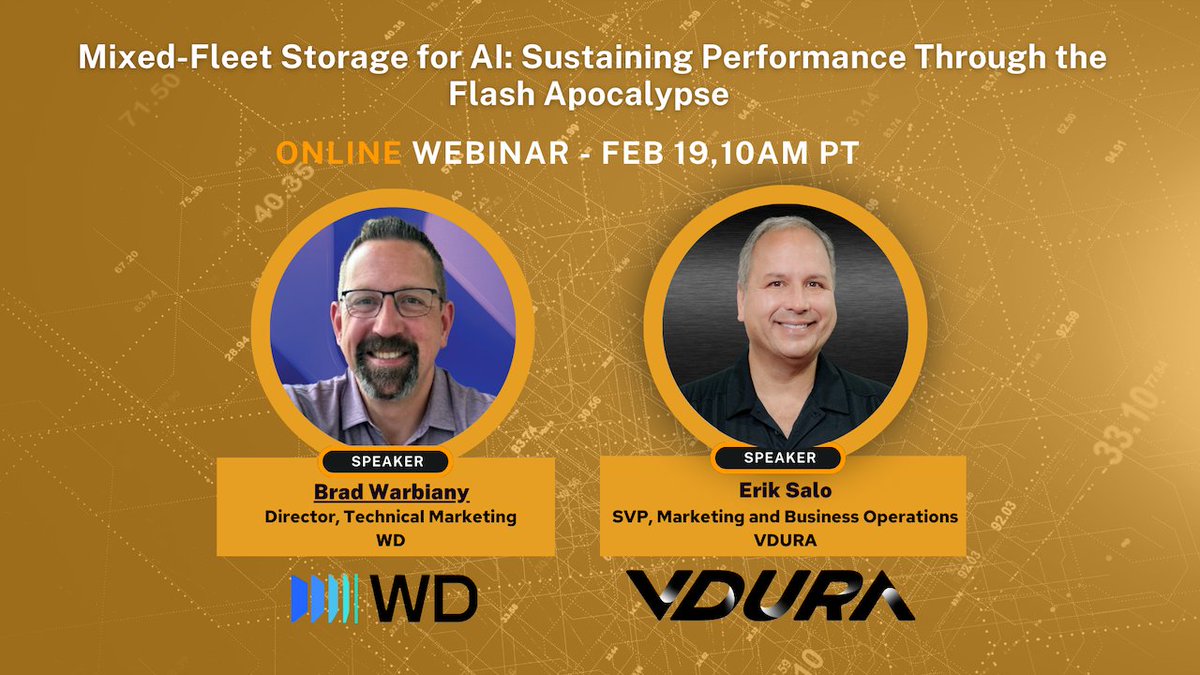 [Online Webinar]: Flash pricing volatility has reshaped the storage landscape and organizations are rethinking how to get all-flash performance without runaway costs. Join us for an upcoming webinar where WD and VDURA come together.  Register here: us06web.zoom.us/webinar/regist…