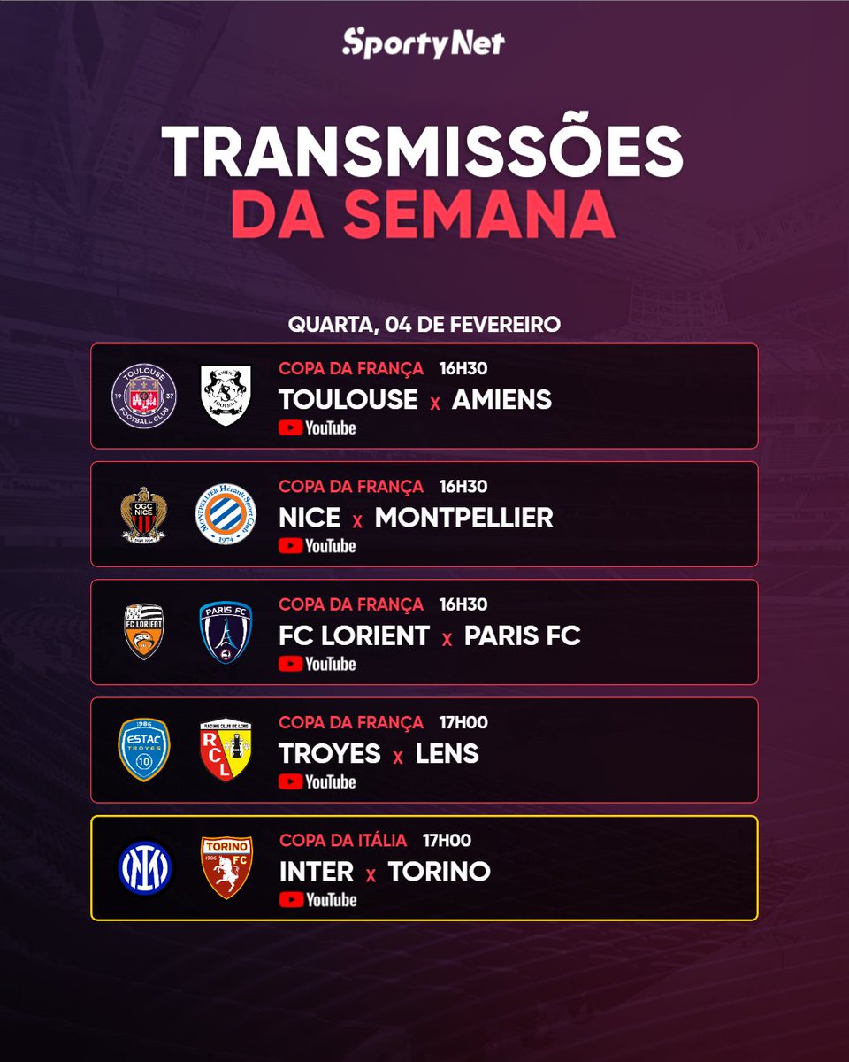 SportyNetBrasil's tweet photo. Semana recheada de futebol! 🏆⚽

Tem muita Copa da França, Copa da Itália, partidas decisivas nos estaduais e, claro, clássico no Tequilão pelo Campeonato Mexicano 🔥

Você não pode perder, fique atento ao Canais e claro no YouTube da SportyNet.

São tantos jogos que nem cabe no post, veja os comentários...

#NoCentroDoJogo