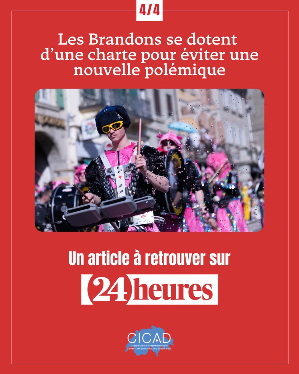 Un an après les dérives des Brandons de Payerne, une charte est née.

Dialogue constructif, mémoire d’Arthur Bloch, vigilance maintenue.

Parce qu’on peut fêter sans blesser — et éduquer sans banaliser la haine.

#Payerne #Mémoire #Antisémitisme #CICAD #Brandons2026