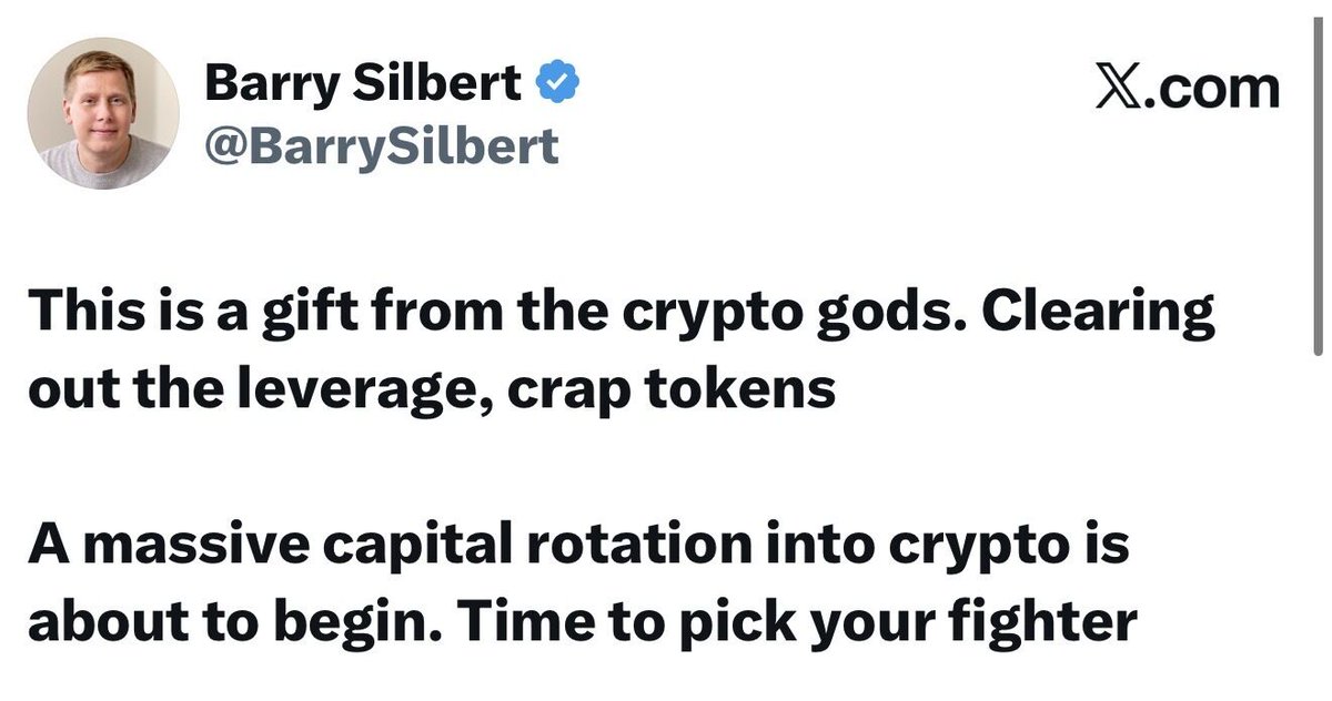 Cointelegraph's tweet photo. 🔥 BULLISH: Barry Silbert says the current crypto pullback is flushing out leverage and weak tokens, predicting a major capital rotation into stronger digital assets next. https://t.co/2202STCWFy
