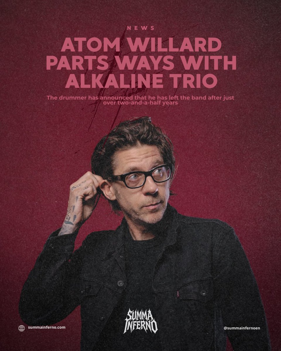 summainfernoen's tweet image. Atom Willard has announced his departure from Alkaline Trio after just over two years with the band.

He’s now open to new studio, touring and collaboration opportunities.

#AtomWillard #AlkalineTrio #PunkRock #MusicNews