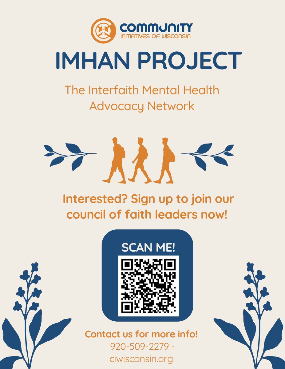 pointtersci's tweet photo. Building a bridge between faith and wellness! 🤝✨

The IMHAN Project is bridging the gap between spiritual care and professional mental health services. We’re here to ensure no one has to suffer in silence by providing multilingual workshops, youth programs, and respectful pathways to care.

How to get involved:

Faith Leaders: Join our council for trauma-informed training and peer support.

Community Members: Sign up for workshops and mental health tools.

🔗 Join us: Scan the QR code or visit https://t.co/C755p7u1b1. 📞 Call: 920-509-2279.

#mentalhealth #CIW#IMHAN #FaithLeadership