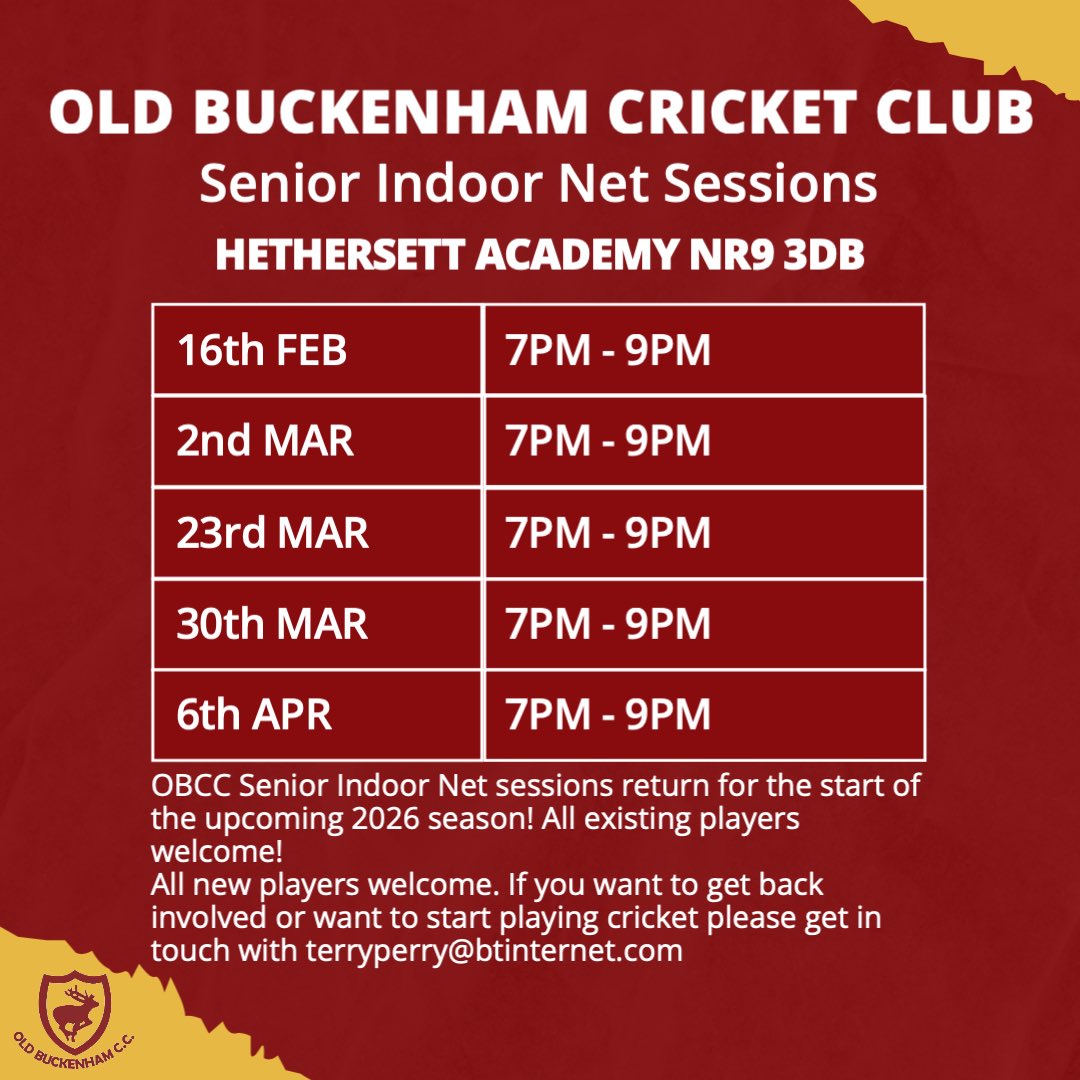 ‼️WINTER NETS‼️
Here are the dates for our winter net sessions! 
We look forward to seeing everyone again!

Anyone who is looking to either start playing cricket or wants to get back into playing and wants to get more information please don’t hesitate to get in touch!