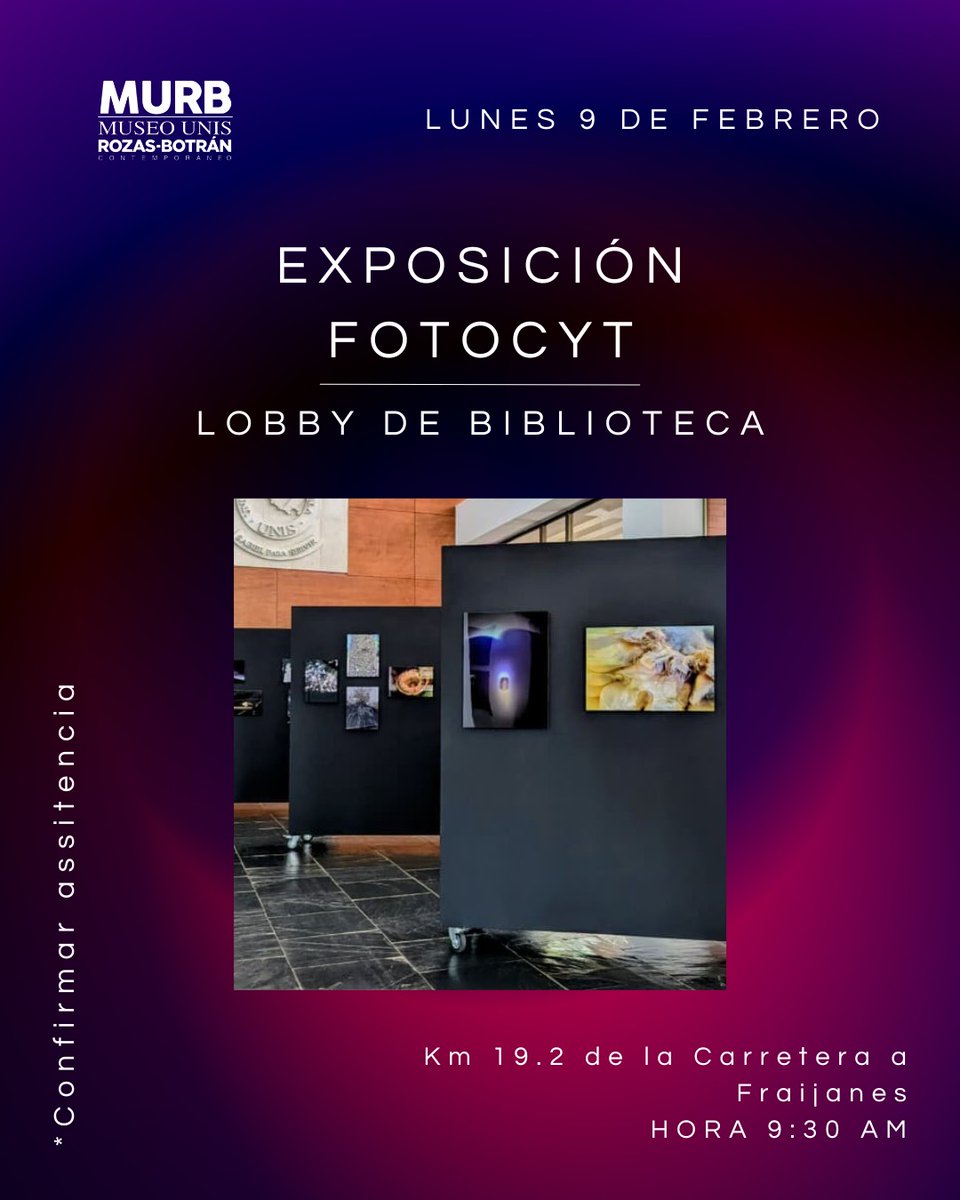 senacytgt's tweet photo. Disfruta de un espacio donde se fusiona la creatividad, el arte y la ciencia. Te invitamos a la exposición Fotocyt, un recorrido fotográfico donde podrás explorar la belleza desde una perspectiva diferente. 

Si deseas asistir, debes confirmar tu asistencia en el siguiente enlace: https://t.co/n27MxEW08E

📌Museo Unis Rozas-Botrán
📅9 de febrero de 2026
⏰9.30 horas

@ViceGuatemala @KarinHerreraVP @gabrielaCastora @UNISgt