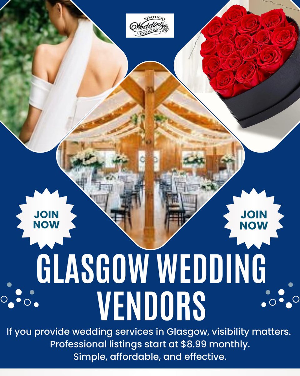 KyWeddingVendor's tweet photo. Glasgow wedding professionals, make it easier for engaged couples to discover your services when they’re ready to book.
#GlasgowKY #KYWeddings #WeddingVendors #WeddingDirectory

A THREAD https://t.co/UNIjWyUQrw