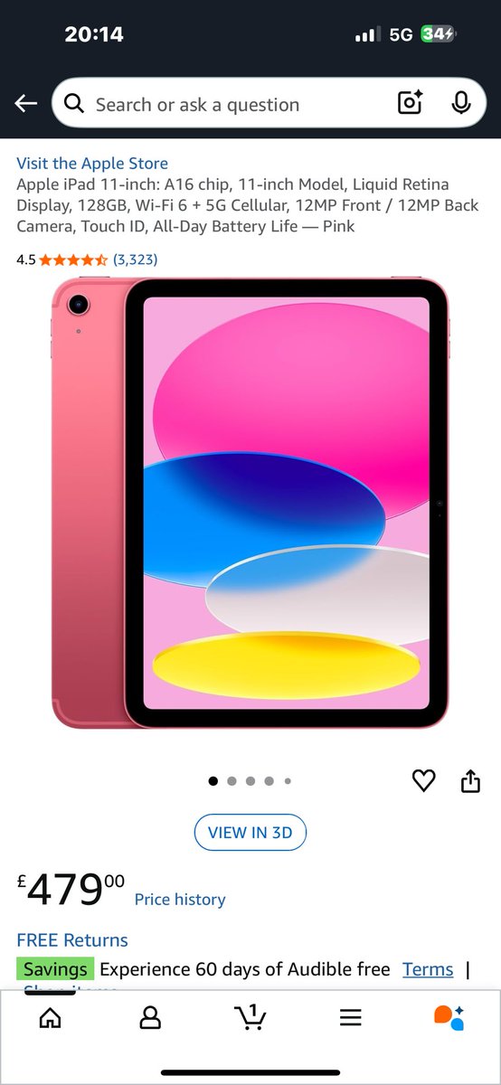 This iPad, in blue…

 £300