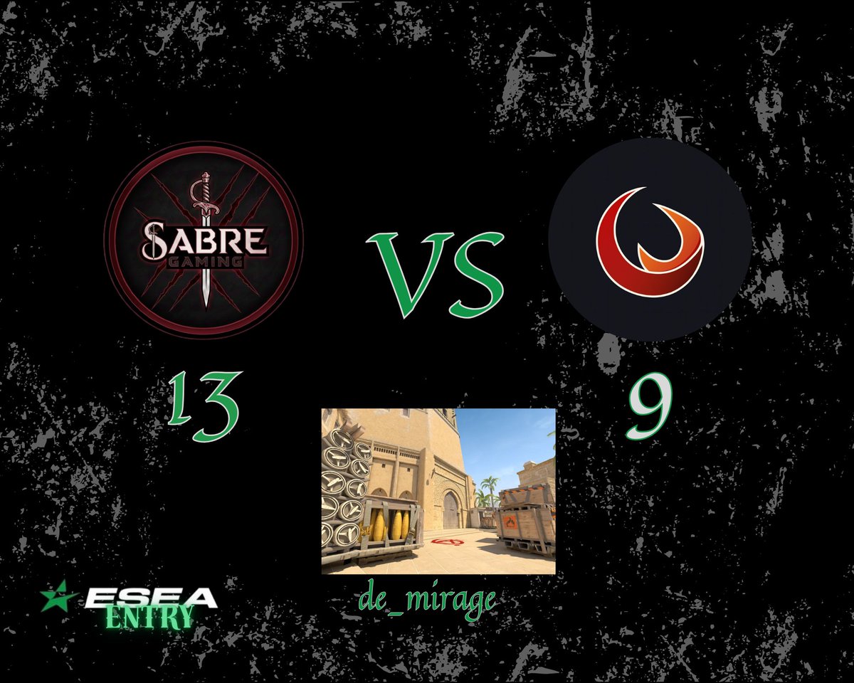 sabregamingcs2's tweet photo. MAMY TO! 
ESEA 6️⃣ - 1️⃣❗

Wygrywamy na Mirage 13-9! ⚔️ https://t.co/0zfNXMKmeB