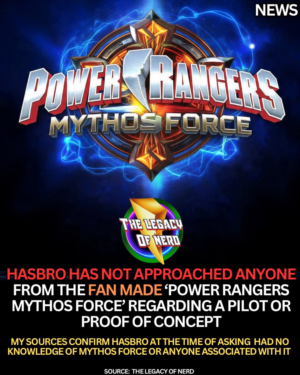 thelegacyofnerd's tweet photo. Mythos Force is NOT A Real Power Rangers series

My sources at the time of asking tell me Hasbro was unaware of its existence and did not know anyone associated with the fan project

They confirmed Hasbro has never asked anyone associated to make a pilot or proof of concept https://t.co/19AOZL9iIN