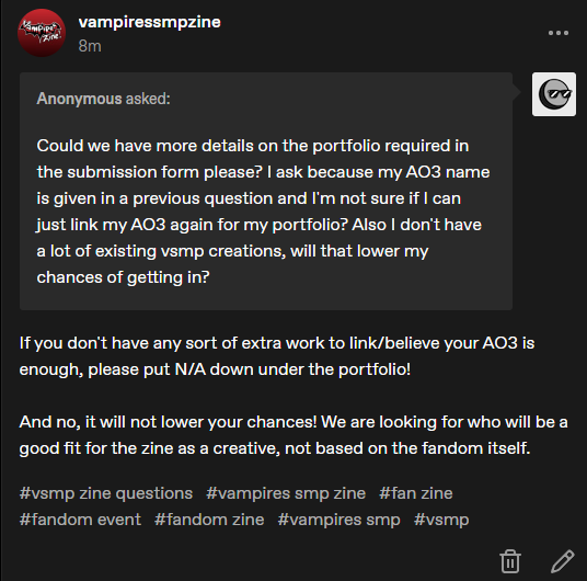 VSMPZine's tweet photo. Cross-posting over some questions we were asked regarding the forms on tumblr! -🌙 https://t.co/A6wRpZTEYT