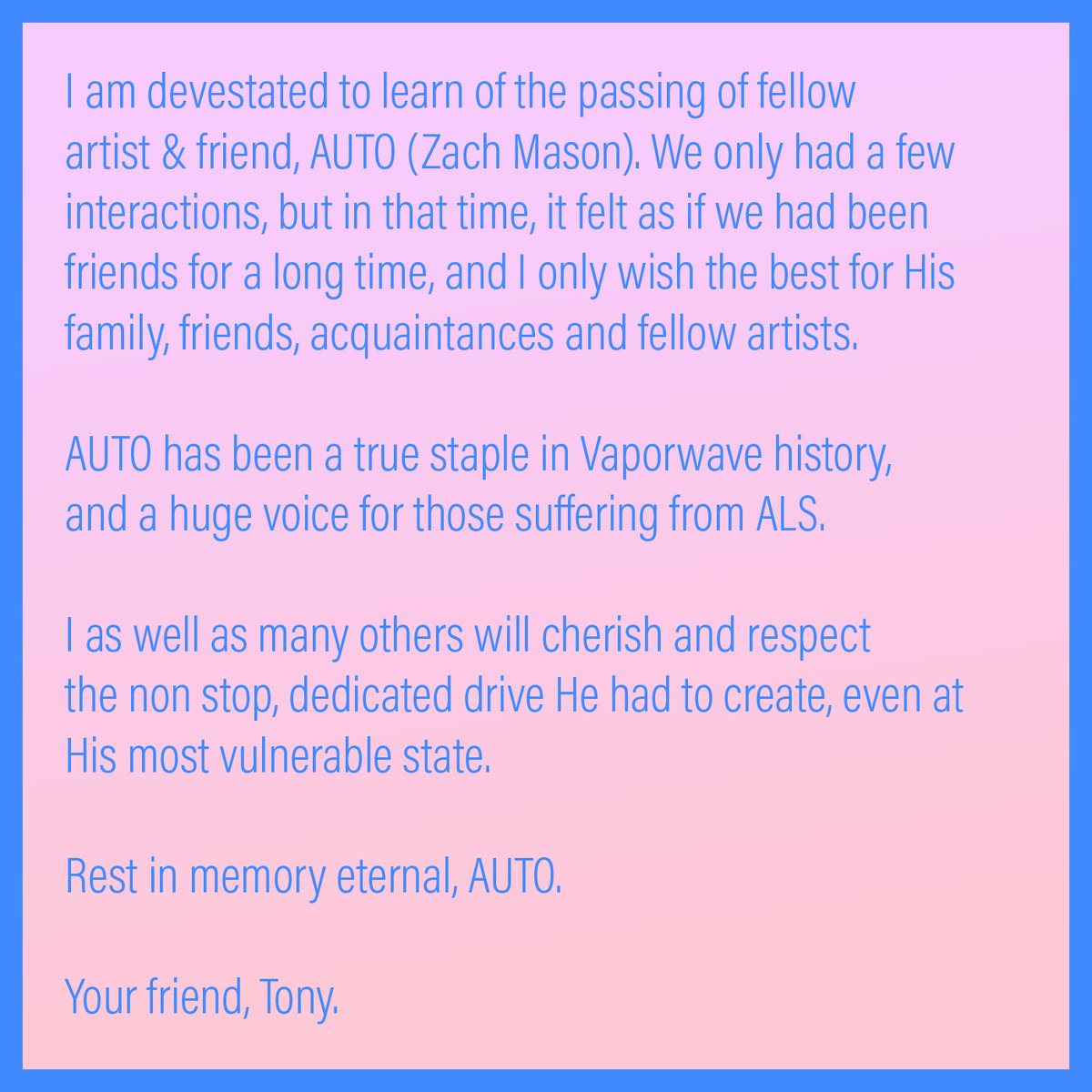 JEbinrock's tweet photo. A Message from Tony Fawkin Heal.

Rest in Peace, AUTO. https://t.co/YCZPR0ouDX