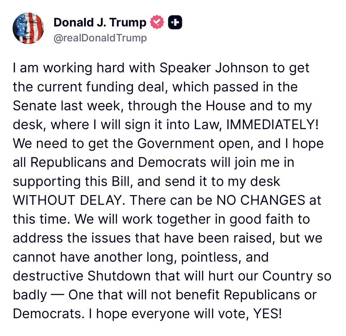 PressSec's tweet image. President Trump issues strong statement to Capitol Hill on the shutdown: