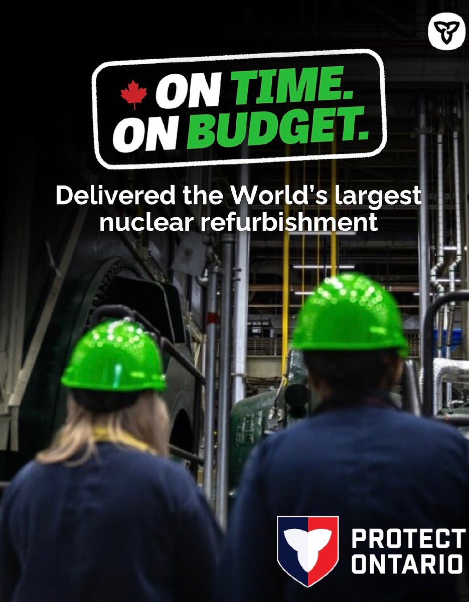 Rae_Matt's tweet image. Our government is proving we can deliver major nuclear projects on time and on budget 🇨🇦

The Unit 4 refurbishment at Darlington Nuclear Generating Station finished months early and $150M under budget— a #MadeInCanada win supporting 14,200 jobs, adding $90B to the economy, and